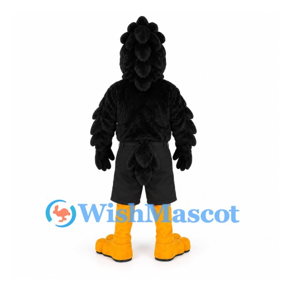 Crow Mascot Costume in Black with Yellow Beak and Feet