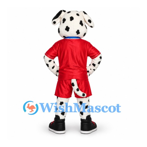 Dalmatian Mascot Costume with Red Sports Uniform and Medal