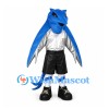 Dragon Mascot Costume in Blue with Silver Wings and Sports Outfit