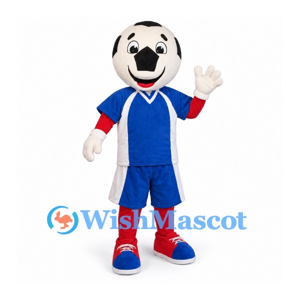 Soccer Ball Mascot Costume with Blue Sports Uniform