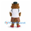 Wildcat Mascot Costume with Green Hat and Floral Shorts