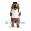 Wildcat Mascot Costume with Green Hat and Floral Shorts