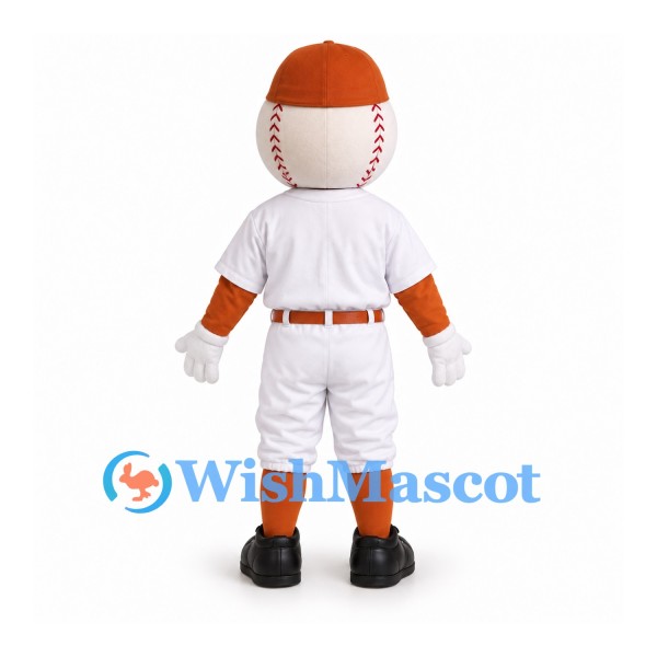Baseball Mascot Costume with White Uniform and Orange Helmet