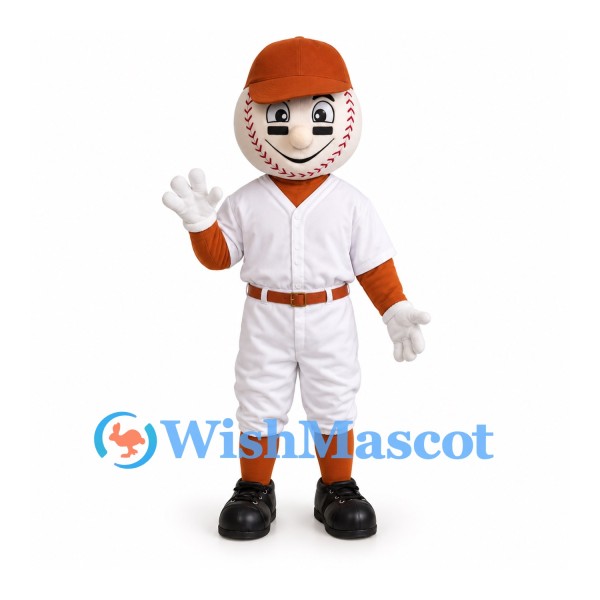 Baseball Mascot Costume with White Uniform and Orange Helmet