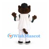 Cat Mascot Costume with White Baseball Uniform and Black Helmet