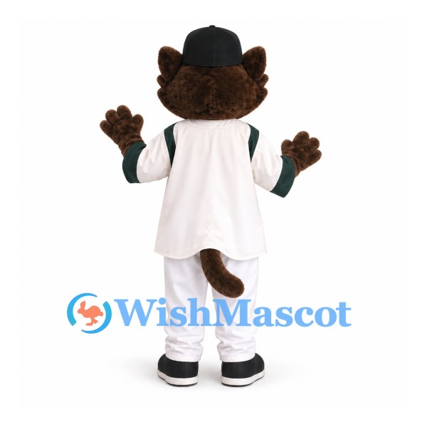 Cat Mascot Costume with White Baseball Uniform and Black Helmet