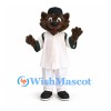 Cat Mascot Costume with White Baseball Uniform and Black Helmet
