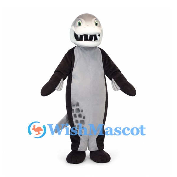 Seal Mascot Costume in Black and Gray with Toothy Mouth
