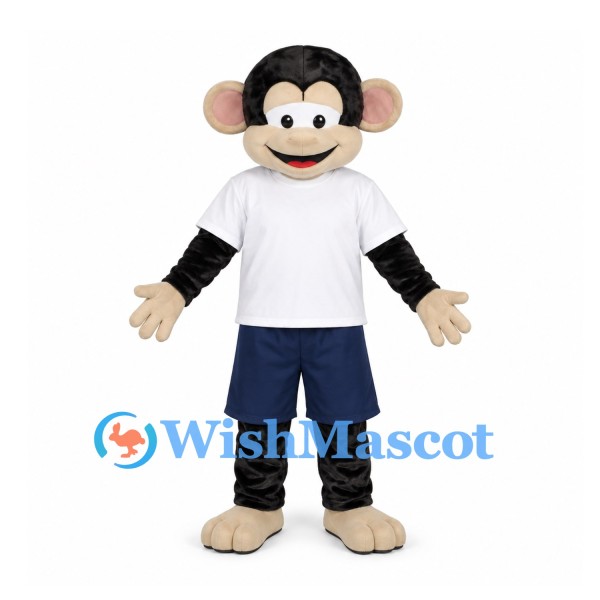 Monkey Mascot Costume with White Shirt and Navy Shorts