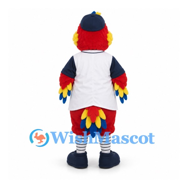 Parrot Mascot Costume with Baseball Jersey and Navy Cap