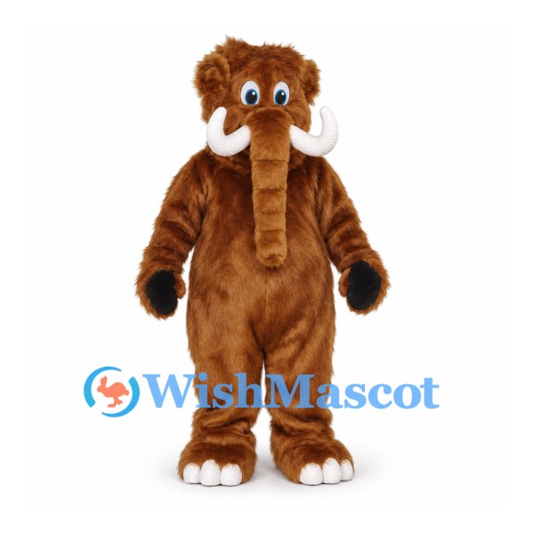 Mammoth Mascot Costume in Brown with Long Trunk and White Tusks