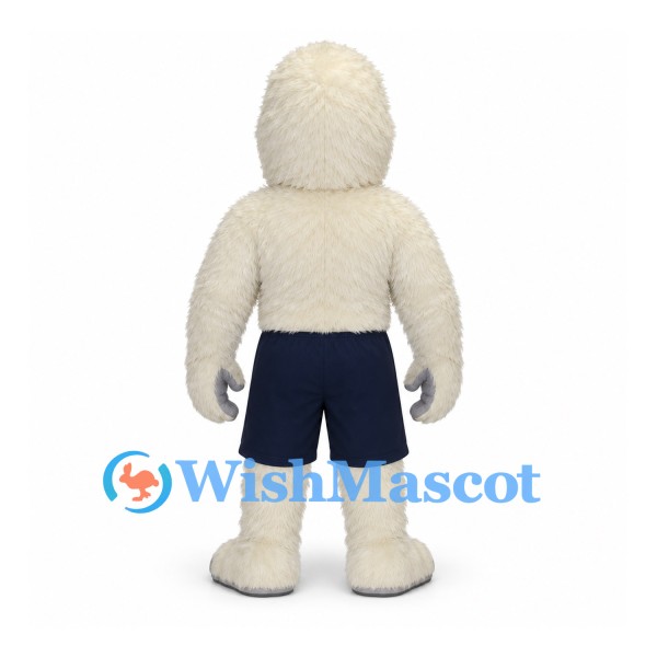 Yeti Mascot Costume with Gray Shirt and Navy Shorts
