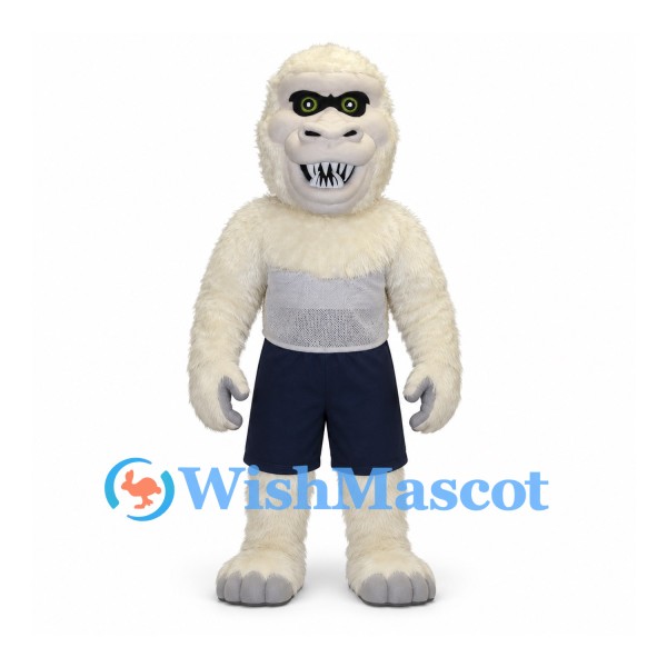 Yeti Mascot Costume with Gray Shirt and Navy Shorts