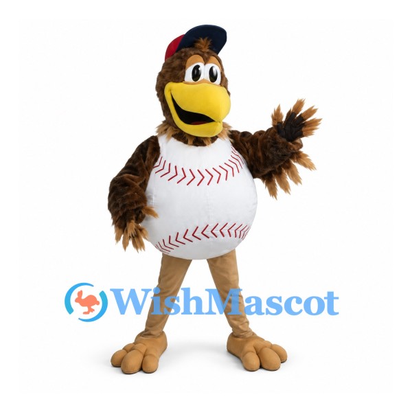 Bird Mascot Costume with Baseball Belly and Red Cap