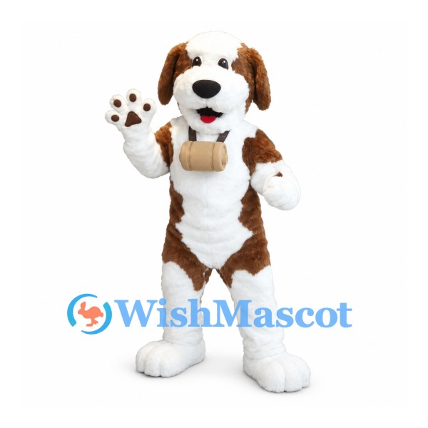 Saint Bernard Mascot Costume with White Belly and Neck Barrel