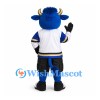 Bull Mascot Costume in Blue with White Hockey Jersey