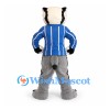 Badger Mascot Costume with Blue Striped Jersey and Gray Body