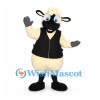Sheep Mascot Costume in Cream with Black Vest
