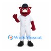 Bull Mascot Costume in Red with White Baseball Uniform