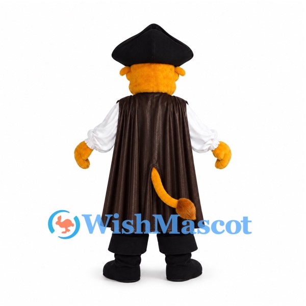 Cat Pirate Mascot Costume with Black Hat and Cape