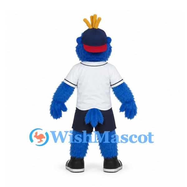 Blue Bird Mascot Costume with Baseball Jersey and Navy Cap