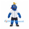 Blue Bird Mascot Costume with Baseball Jersey and Navy Cap