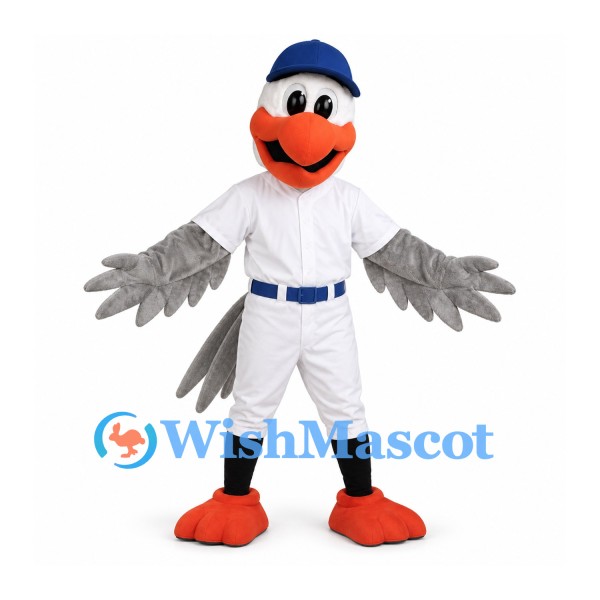 Seagull Mascot Costume with White Baseball Uniform