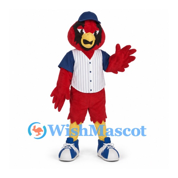 Cardinal Mascot Costume with Pinstripe Baseball Jersey