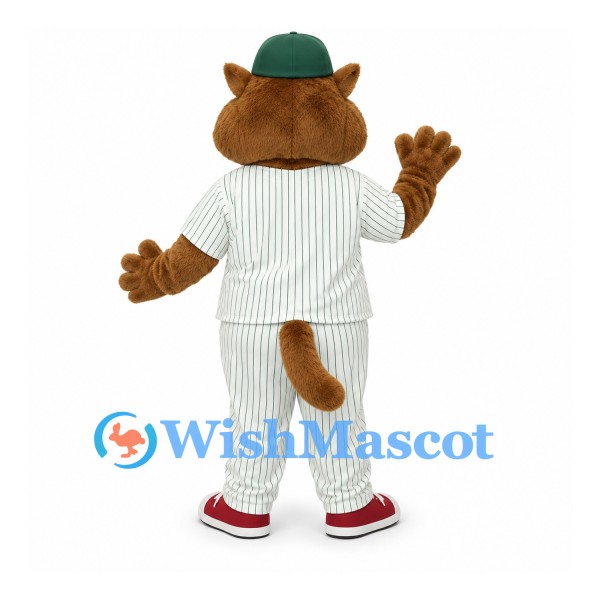 Wildcat Mascot Costume with White Pinstripe Baseball Uniform