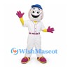 Baseball Mascot Costume with White Uniform and Purple Gloves
