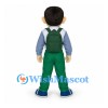 Schoolboy Mascot Costume with Blue Shirt and Green Backpack