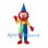 Clown Mascot Costume with Colorful Overalls and Blue Cone Hat