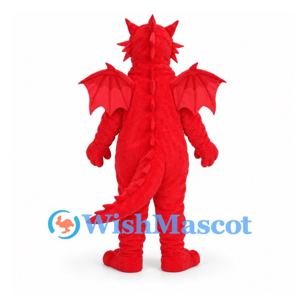 Dragon Mascot Costume in Red with Wings and White Belly Plates
