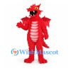 Dragon Mascot Costume in Red with Wings and White Belly Plates