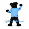 Black Dog Mascot Costume with Blue Sports Jersey