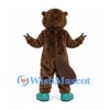 Beaver Mascot Costume in Brown with Broad Tail and Teal Shoes