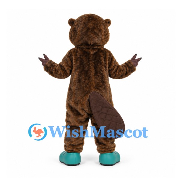 Beaver Mascot Costume in Brown with Broad Tail and Teal Shoes