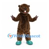 Beaver Mascot Costume in Brown with Broad Tail and Teal Shoes