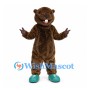 Beaver Mascot Costume in Brown with Broad Tail and Teal Shoes