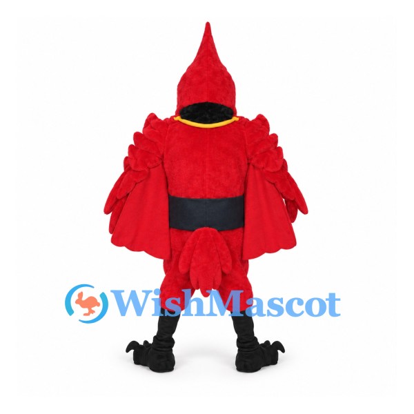 Cardinal Mascot Costume in Red with Black Belt and Gold Necklace