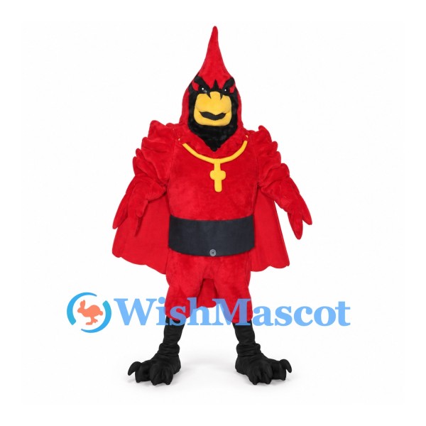 Cardinal Mascot Costume in Red with Black Belt and Gold Necklace