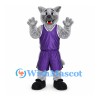Wolf Mascot Costume with Purple Basketball Uniform