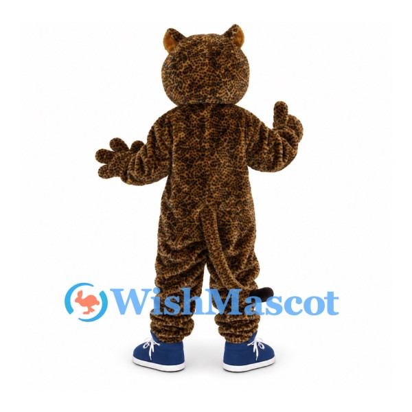 Jaguar Mascot Costume in Brown with Spotted Fur and Blue Shoes