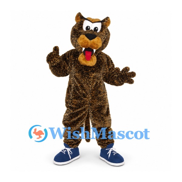 Jaguar Mascot Costume in Brown with Spotted Fur and Blue Shoes