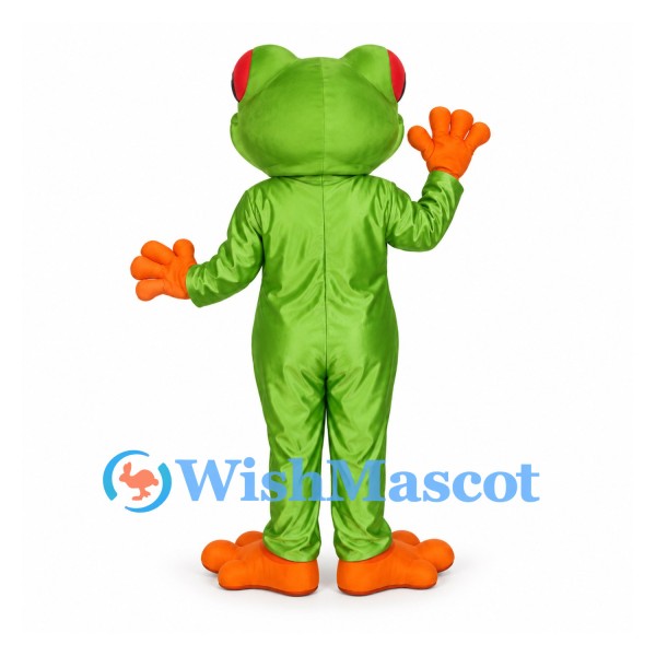 Tree Frog Mascot Costume in Green with Red Eyes and Orange Feet