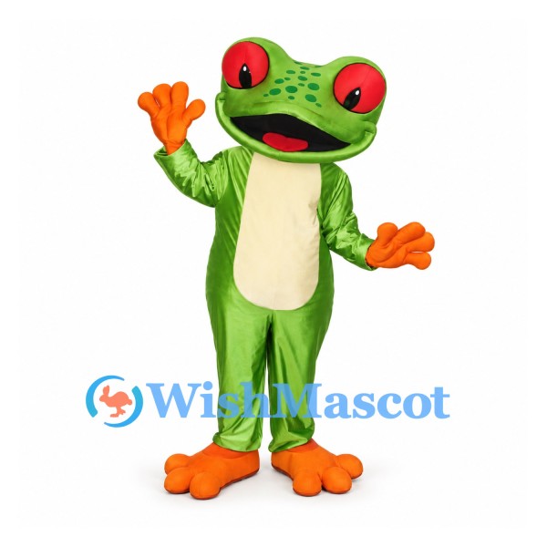 Tree Frog Mascot Costume in Green with Red Eyes and Orange Feet