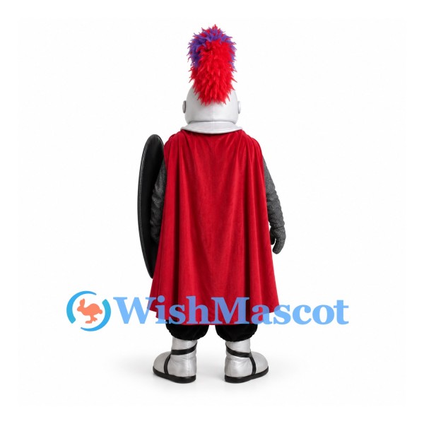 Knight Mascot Costume with Silver Helmet and Red Cape