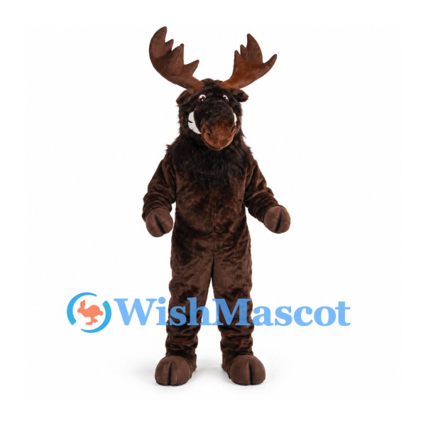 Moose Mascot Costume in Dark Brown with Large Antlers
