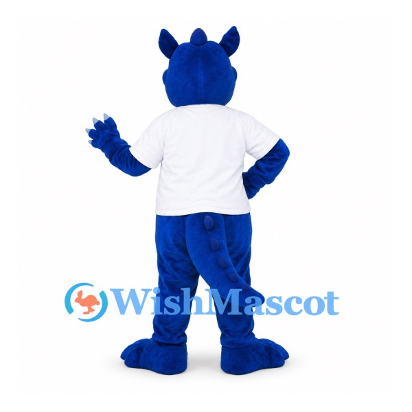 Dragon Mascot Costume in Blue with White Shirt
