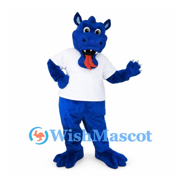 Dragon Mascot Costume in Blue with White Shirt